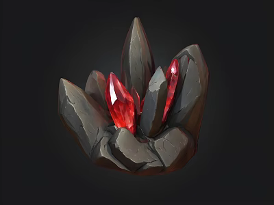 Unique Rocky Structure With Glowing Red Crystals Emerging From Dark Stone 3d model