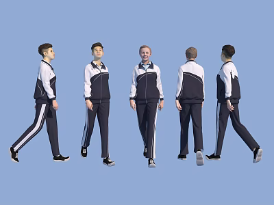 Group of Students in School Sportswear Uniforms With Different Angles and Walking Poses 3d model