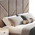 Modern Double Bed With Velvet Headboard Gold Accents White Bedding And Nightstand