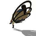Woman Sitting On Black Circular Hanging Chair With Beige Cushions And High Heels