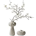 White Striped Ceramic Vase with Elegant White Flower Branches and Small Decorative Vase