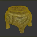 Traditional Clay Pottery With Three Legs And Spiral Brown White Patterns