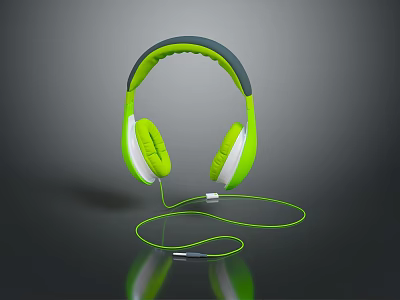 Green And White Over Ear Headphones With Wired Connection And Soft Ear Cushions 3d model