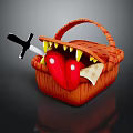 Orange Monster Shaped Storage Basket With Sharp Teeth Red Heart Black Knife Home Use
