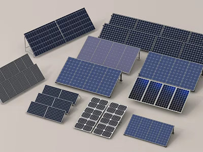 Various Types of Industrial Solar Panels Equipment Displayed Together 3d model