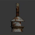 Old Rusted Metal Equipment with Long Vertical Pipe and Multi Layered Conical Structure 3d model