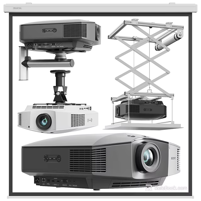 Projection Monitoring System With Ceiling Mounted Projectors And Surveillance Brackets For Home Office 3d model 