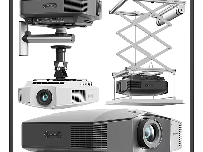 Projection Monitoring System With Ceiling Mounted Projectors And Surveillance Brackets For Home Office 3d model