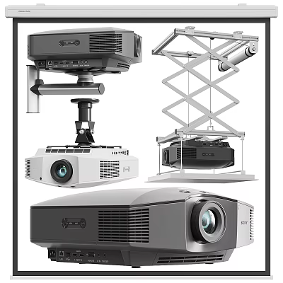 Projection Monitoring System With Ceiling Mounted Projectors And Surveillance Brackets For Home Office 3d model