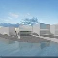 Aerial Planning of Modern White Glass Architecture With Grassland and Plaza