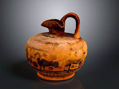 Ancient Clay Pot Sculpture With Intricately Carved Animal And Human Figures 3d model