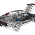 Car Cutaway Perspective View Showing Engine Seats And Internal Mechanical Components 3d model
