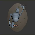 Blue Robot Interacting With Butterfly And Rabbit On Grassy Dirt Ground