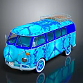 Vintage Blue Volkswagen Van With Artistic Patterns And Roof Rack Design