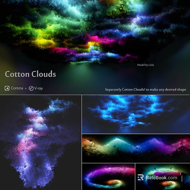 Cotton Clouds Wall Decor with Spunpolyester Material Customizable Shape and Colorful Design 3d model 