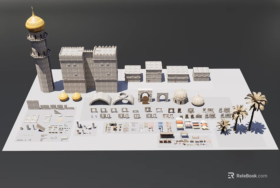 Traditional Middle Eastern Food Platter With Spices And Cultural Decorative Elements 3d model