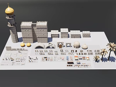 Traditional Middle Eastern Food Platter With Spices And Cultural Decorative Elements 3d model