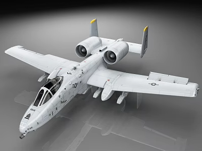 Military Twin Engine Aircraft With White Body Yellow Wingtips And Weapons 3d model
