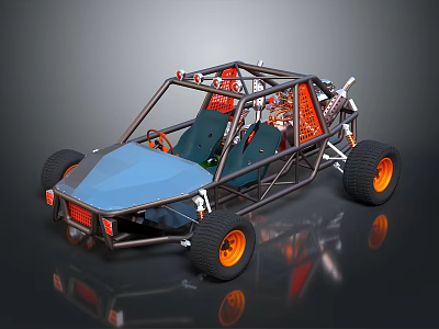 Off Road Dune Buggy With Blue Body Orange Wheels And Open Frame Structure 3d model