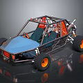 Off Road Dune Buggy With Blue Body Orange Wheels And Open Frame Structure 3d model