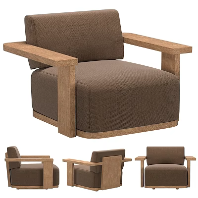 Modern Solid Wood Framed Brown Fabric Upholstered Leisure Chair For Cozy Home Living Space 3d model