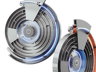 Modern Mechanical Clock With Illuminated Gears And Blue Orange Metal Rings 3d model