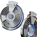 Modern Mechanical Clock With Illuminated Gears And Blue Orange Metal Rings