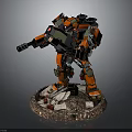 Orange Green Colored Mechanical Robot Featuring Mechanical Arm Standing On Rocky Debris Base