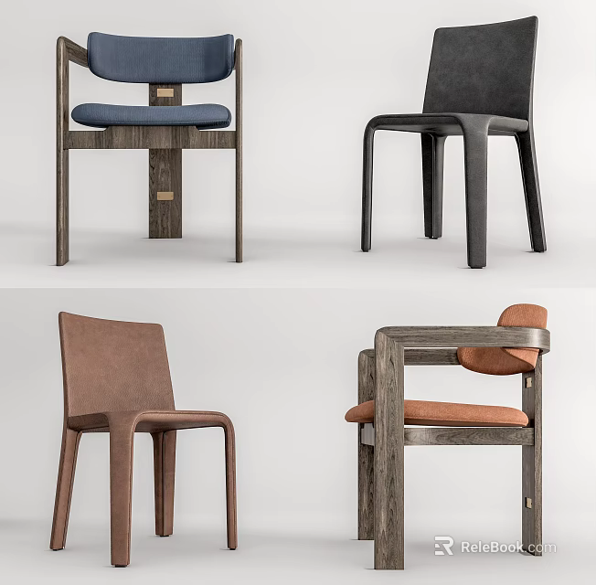 Stylish Modern Dining Chairs Various Designs With Wooden Frames And Upholstered Seats 3d model 