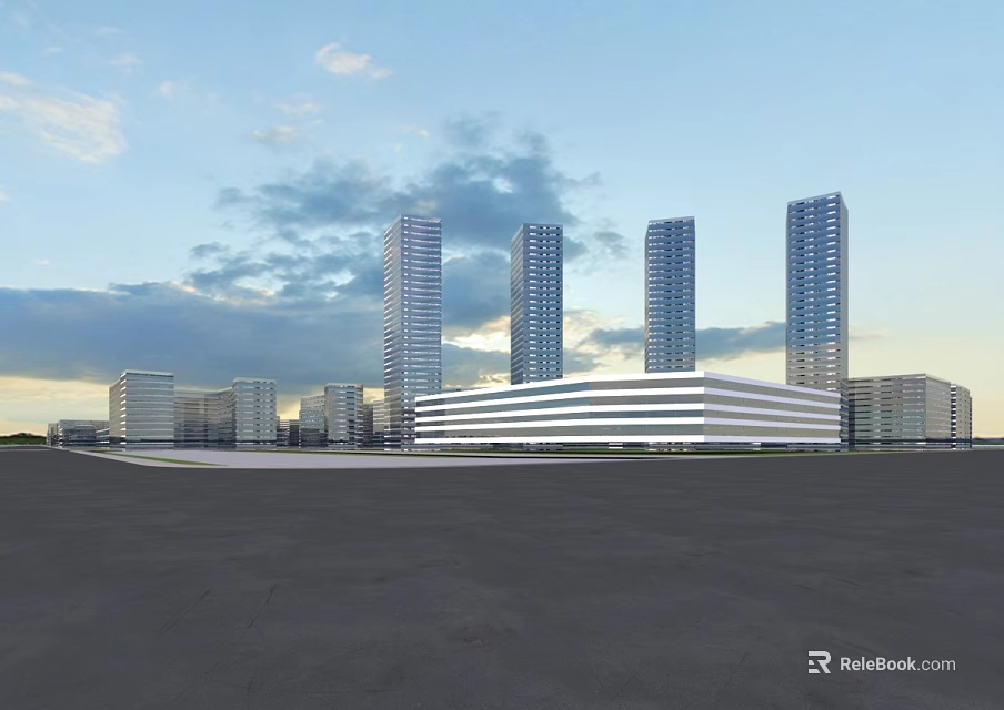 Aerial Planning of Modern Urban Area With High Rise Low Rise Buildings and Open Space 3d model 