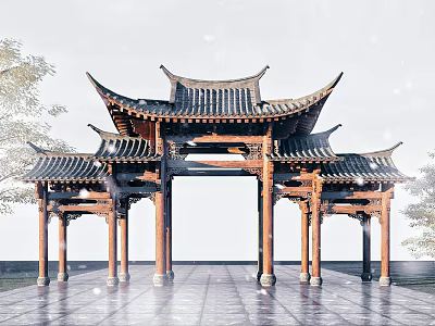 Traditional Chinese Memorial Archway With Wooden Structure And Ancient Style 3d model