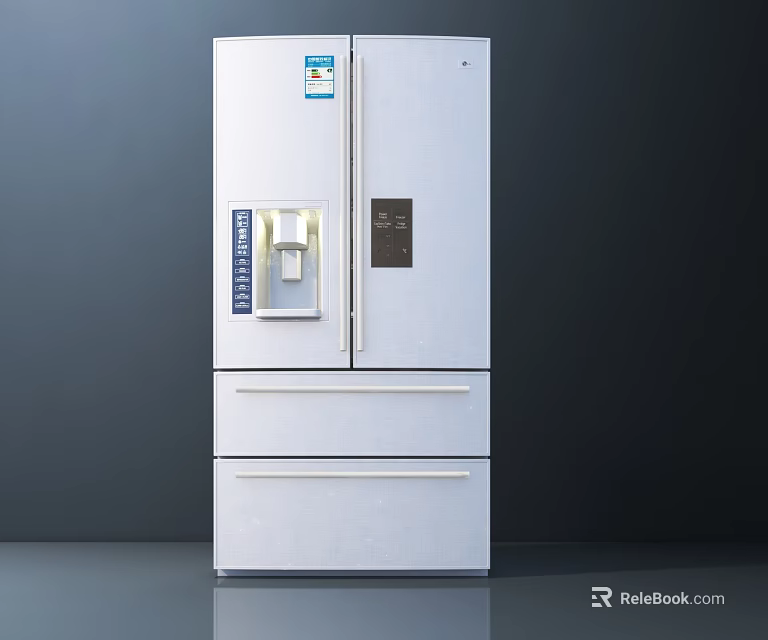 White Multi Door Refrigerator Freezer with Water Dispenser and Energy Efficient Design 3d model 