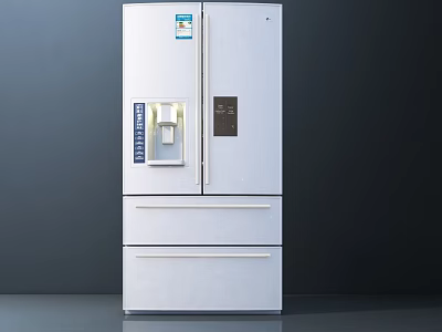 White Multi Door Refrigerator Freezer with Water Dispenser and Energy Efficient Design 3d model
