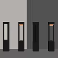 Four Modern Black Column Outdoor Lights with Illuminated Glow Design 3d model