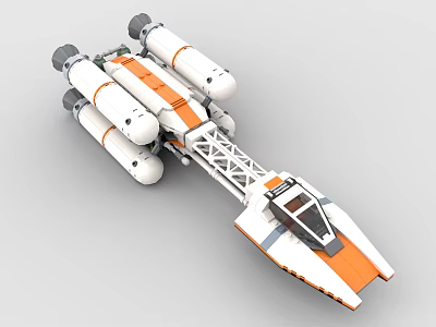White And Orange Building Blocks Spaceship Model With Detailed Structural Design 3d model