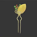 Elegant Golden Hairpin Jewelry Featuring Yellow Leaf Red and Green Beads Design