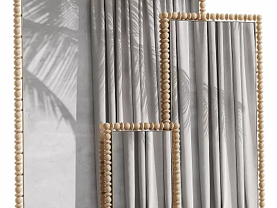 Decorative Mirrors With Beaded Frames Against Curtains And Palm Leaf Shadows 3d model