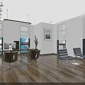 Modern Office Interior Design With Wooden Flooring Desk Chairs Sofa And Floor To Ceiling Windows