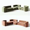 Green and Brown Velvet Sectional Sofa With Modern Curved Modular Design