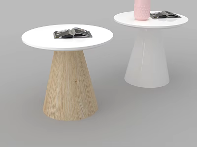 Modern Side Tables With White Tops And Wooden White Conical Bases Magazines Pink Bottle 3d model