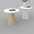 Modern Side Tables With White Tops And Wooden White Conical Bases Magazines Pink Bottle