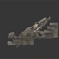 Modern Demolition Site Collapsed Brick Pile With Scattered Stone Debris