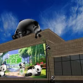 Outdoor Panda Themed Building With Large Billboards Sculptures And Bamboo