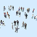 Group of Diverse People Interacting Talking Standing and Moving in Open Space
