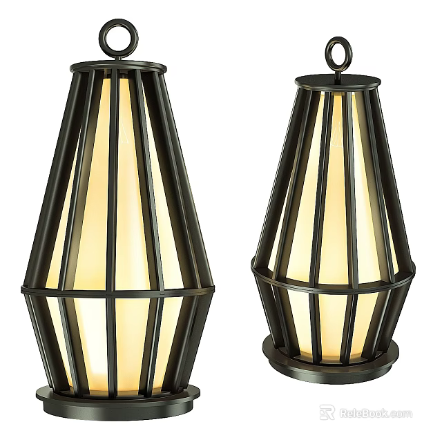 Pair of Modern Black Metal Floor Lamps With Cage Design And Warm Illumination 3d model 