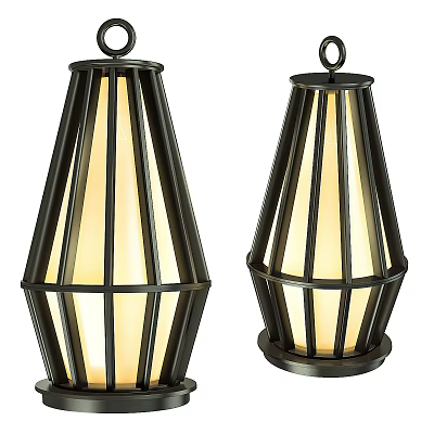 Pair of Modern Black Metal Floor Lamps With Cage Design And Warm Illumination 3d model
