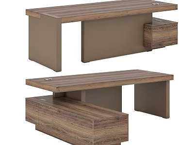 Modern Wooden Office Desk With Spacious Surface Sleek Design And Storage Drawers 3d model