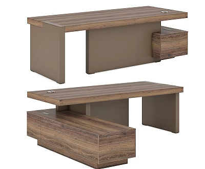 Modern Wooden Office Desk With Spacious Surface Sleek Design And Storage Drawers 3d model