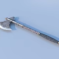 Vintage Handcrafted Axe With Metal Head Carved Handle And Black Grip