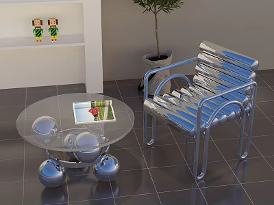 Modern single chair table and chair 3d model